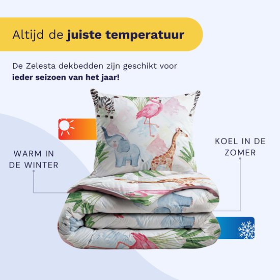 Zelesta® Kiddybed Colorful Animals 140x200 - Housse de couette enfant - Couchage d'essai 30 jours - Couette enfant sans housse lavable - Couette enfant imprimée - Couette hiver toute l'année & Couette été