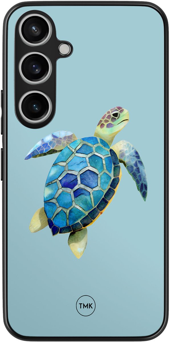 Hoesje geschikt voor Samsung Galaxy A55 - Schildpad - Blauw - TPU case - Print - Hardcase zwart telefoonhoesje