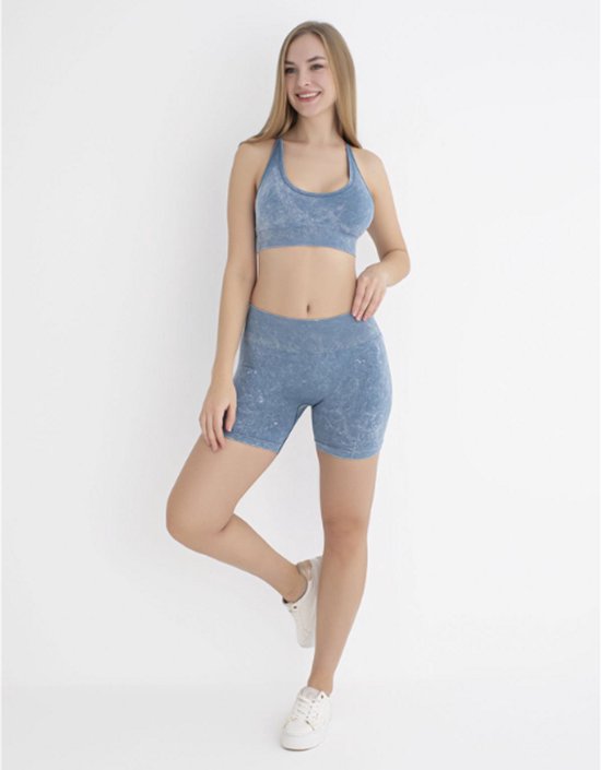 Dames Sportlegging Kort - Sportbroek dames - Gym short - Sportkleding - Shape & Liftend Effect - Jeansblauw - Maat XS-S — afbeelding 4