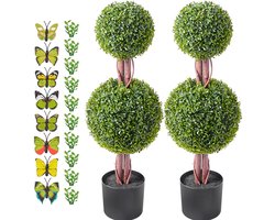 48 Inch Kunstmatige Buxus Vormboom, 2-Delig. Dubbel Balontwerp met Extra Bladeren, Pot en Kleine Decoratie. UV-Bestendig voor Binnen- en Buitendecoratie.