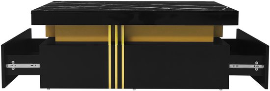 Sweiko Rechthoekige Salontafel - Hoogglans Tafelblad - 2 lades - 100x50x40cm - Zwart