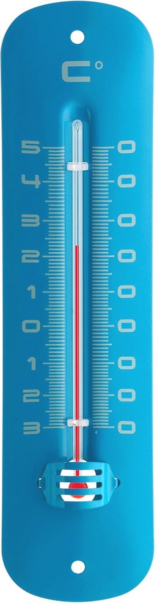 Binnen- en buitenthermometer in metaal - Blauw, 192 x 50 mm