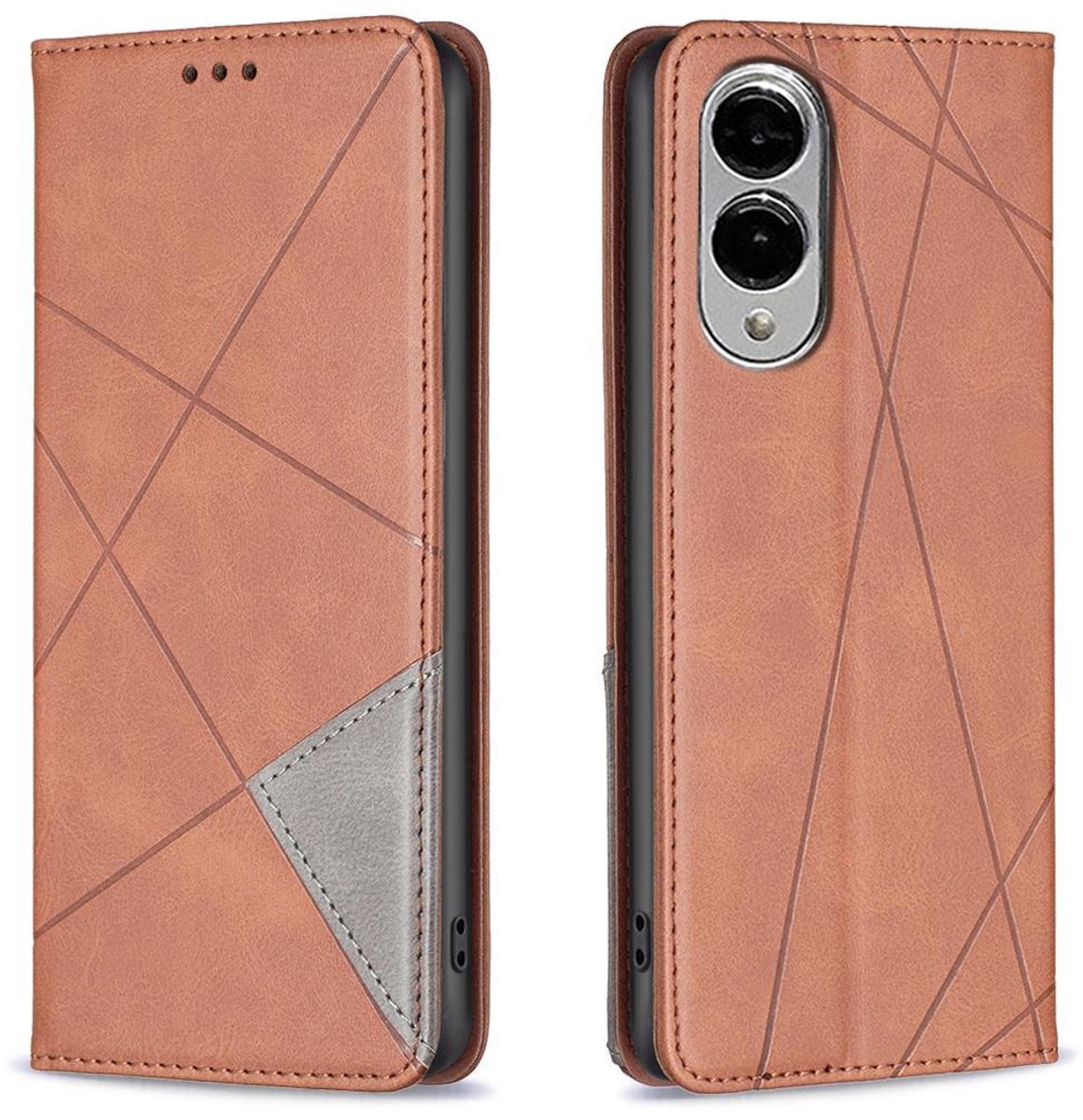 Mobigear Telefoonhoesje geschikt voor Samsung Galaxy S25 Edge Hoesje | Mobigear Rhombus Slim Bookcase | Pasjeshouder voor 2 Pasjes | Telefoonhoesje voor Pinpas / OV Kaart / Rijbewijs - Bruin