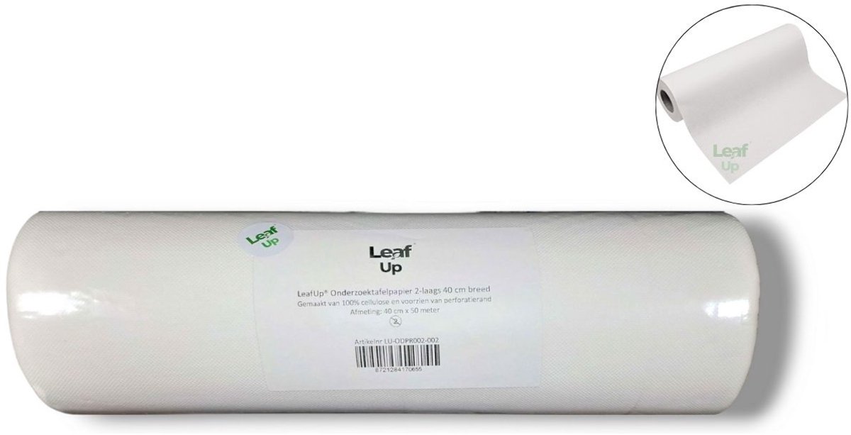 LeafUp® Onderzoektafelpapier - Behandeltafelpapier - Onderzoeksbankpapier - 2-laags - 40 cm x 50 m (132 vellen)