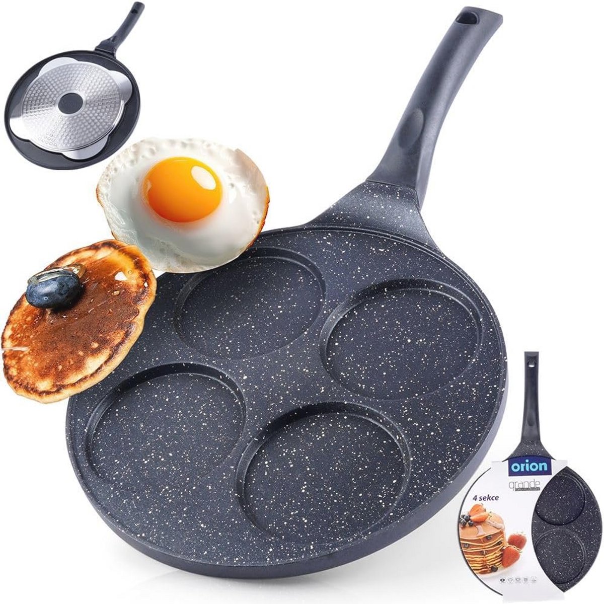 Oogpan Ø 27 cm - Spiegelei-pan voor 4 eieren - Ideale Crêpepan met Antiaanbaklaag voor Gas en Inductie