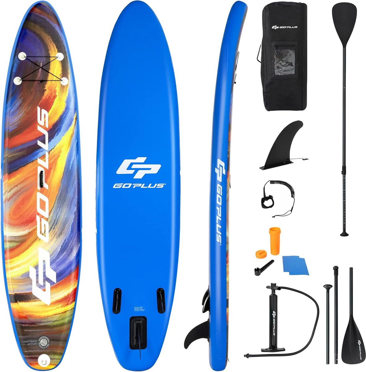 COSTWAY Opblaasbare Stand Up Paddle Board, 320 x 76 x 15cm, Staande Paddle Board, Opblaasbare Surfplank met Bonus SUP Accessoires & Draagtas, Verbreed Staande Boot met Afneembare Vinen, Vissen, Water Yoga