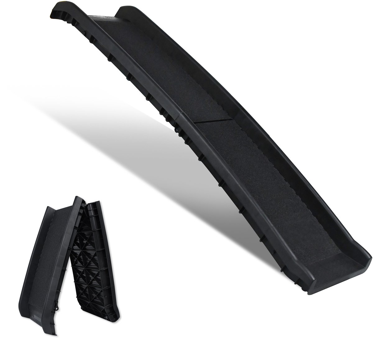 Aufun Hondenhelling - opvouwbaar van plastic - auto- en boothelling voor huisdieren - instaphulp - met antislip - rubberen stootrand - draagvermogen 90 kg - 156 x 40 cm - zwart