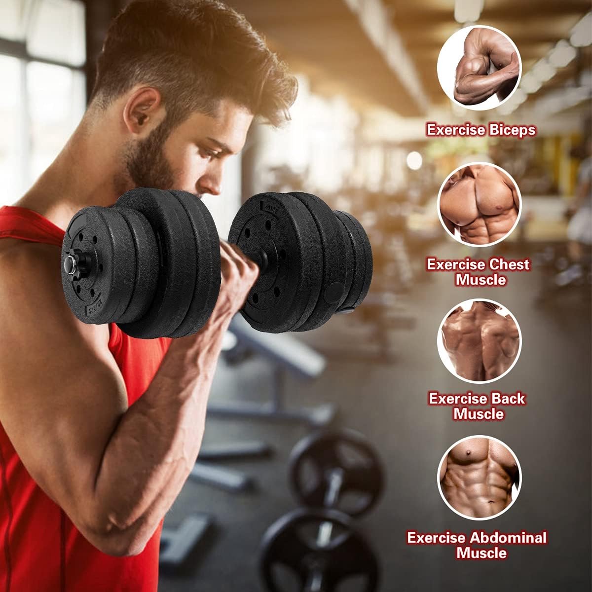 COSTWAY 2 in 1 Verstelbare halterset met anti-slip handvat 30 KG in gewicht verstelbaar, 8 x 2,5kg / 8 x 1,25kg, dumbbell set training apparatuur voor thuis of gymnastiek oefenen, duurzame fitness barbell optillen voor lichaamsbouw – foto 8