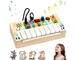 Kraftverdia Montessori Busy Board - Houten Activiteitenbord met Piano en LED