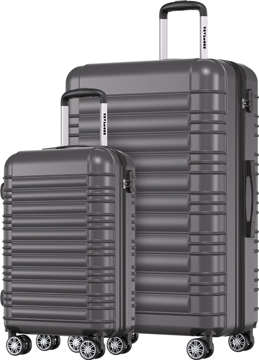 TRVLMORE Kofferset - 2 Delig - 38L Handbagage + 110L Ruimbagage - Lichtgewicht - Trolley - Reiskoffer Set - Donkergrijs
