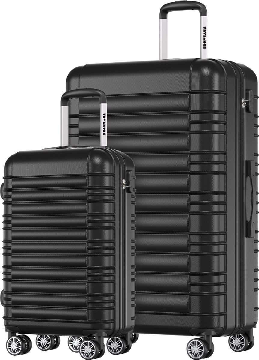 TRVLMORE Kofferset - 2 Delig - 38L Handbagage + 110L Ruimbagage - Lichtgewicht - Trolley - Reiskoffer Set - Zwart