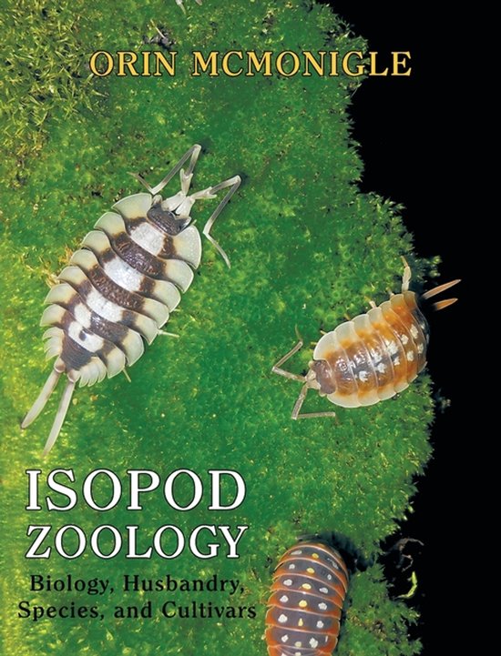 Boek 'Isopod Zoology' met op de voorkant twee witte en bruin gestreepte pissebedden en een oranje pissebed met witte stippen op mos.