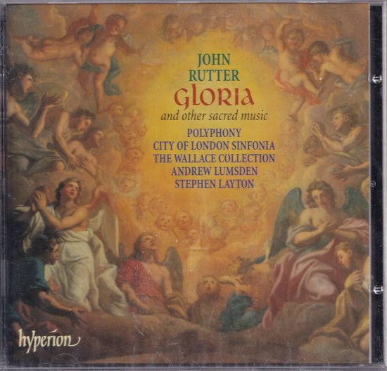 Vooromslag CD met het schilderij 'Gloria en andere sacrale muziek' van John Rutter, met engelen.