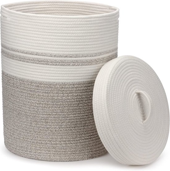 Grote Gevlochten Opbergmand – Met Deksel, Lichtbruin, 31,5x26 Cm, Voor Thuis, Decoratief En Praktisch