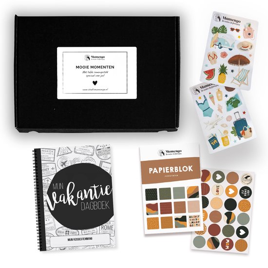 Vakantie pakket Aardetinten - Invulboekpakket - Vakantie dagboek - Reisdagboek met stickers en papierblok