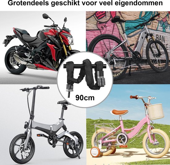 90cm Kettingslot met Cijfercode - Extra Sterk 6mm Staal - Anti-Diefstal Fietsbeugel - Zwart & Weerbestendig van Merkloos — afbeelding 5