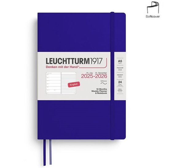 Leuchtturm1917 A5 Medium Weekly Planner & Notebook 2025/2026 (18 mnds) softcover Ink