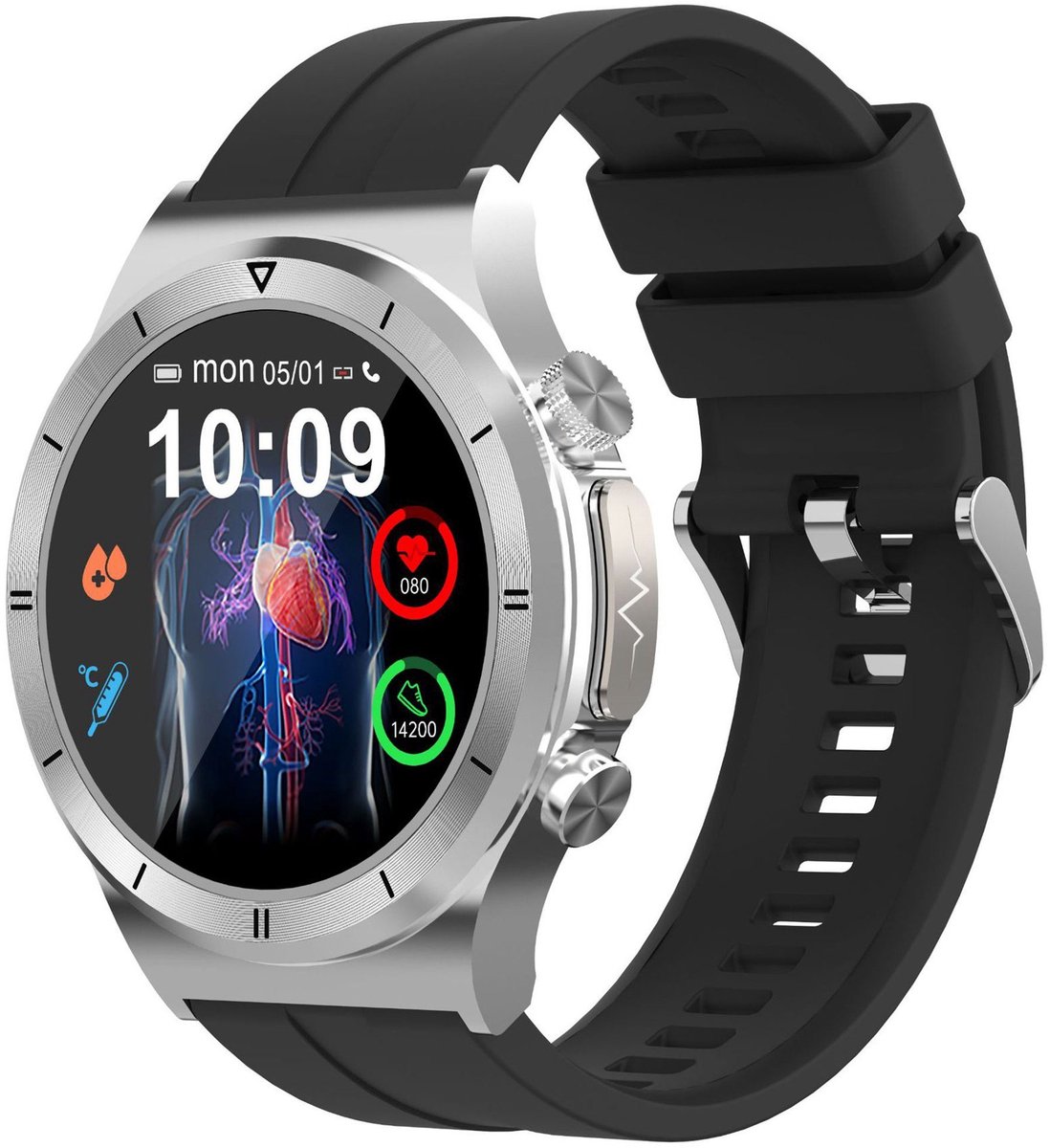 KINSI T30 Smartwatch Zilverzwart met SpO2 en Bluetooth
