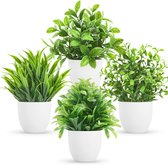 Kunstplanten 4-Pack - Kleine Nepplanten - Zwarte Badkameraccessoires - Geschikt voor Badkamer, Huis, Kantoor & Bureau Decoratie - Groen - 4 Stuks