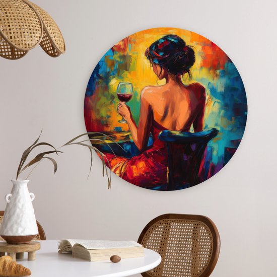 WallCircle® Cercle mural 60x60 cm - Cercle mural Vin - Femme - Atmosphérique - Coloré - Décoration murale salon - Décoration murale chambre - Accessoires de décoration de chambre - Tableaux ronds