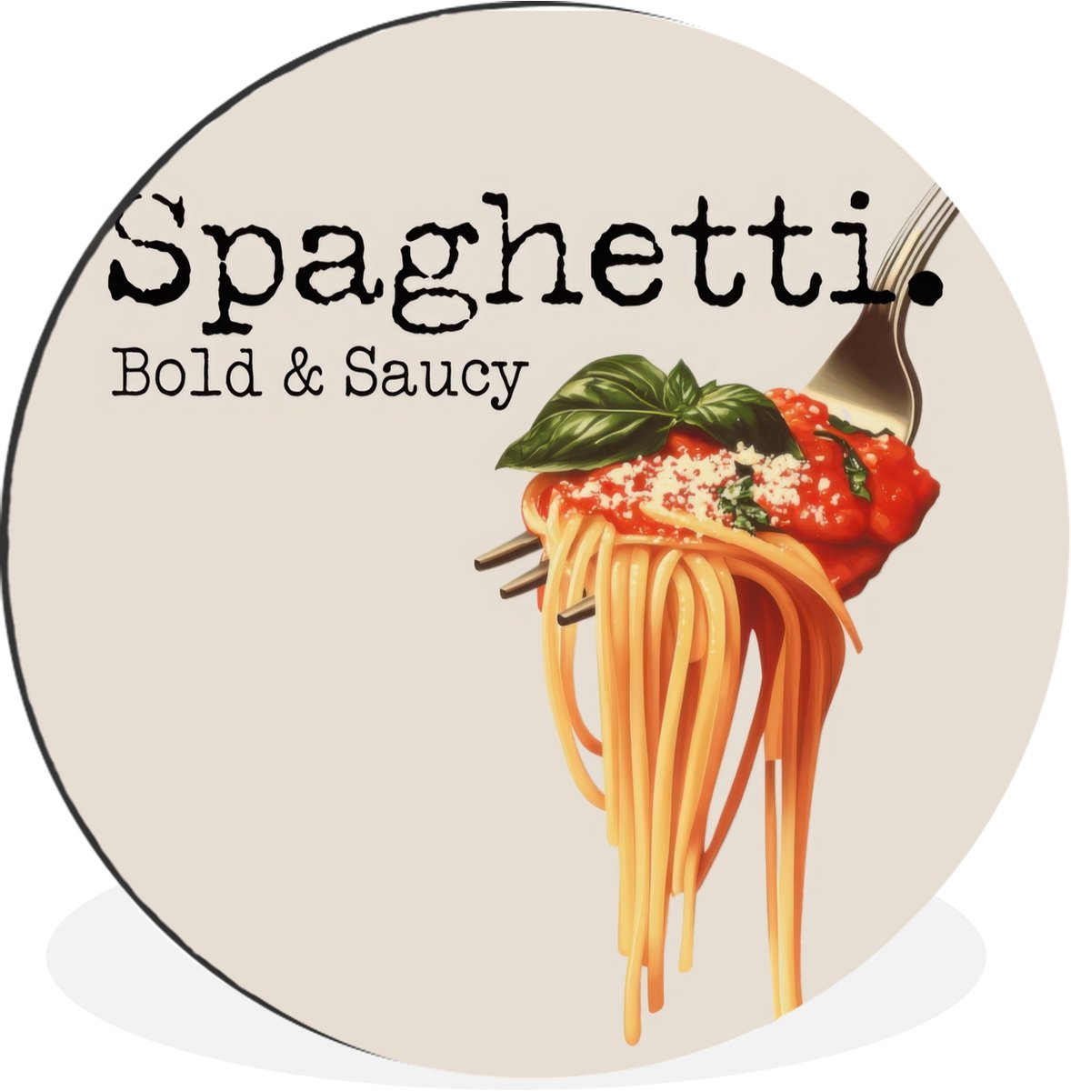 WallCircle Wandcirkel - Muurcirkel - Spaghetti - tomatensaus - Parmezaanse kaas - Aluminium - Dibond - 90x90 cm - Binnen en Buiten Spaghetti - Tekst