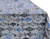 MixMamas Tafelkleed Gecoat Visjes - 140 x 250 cm - Blauw/Zwart