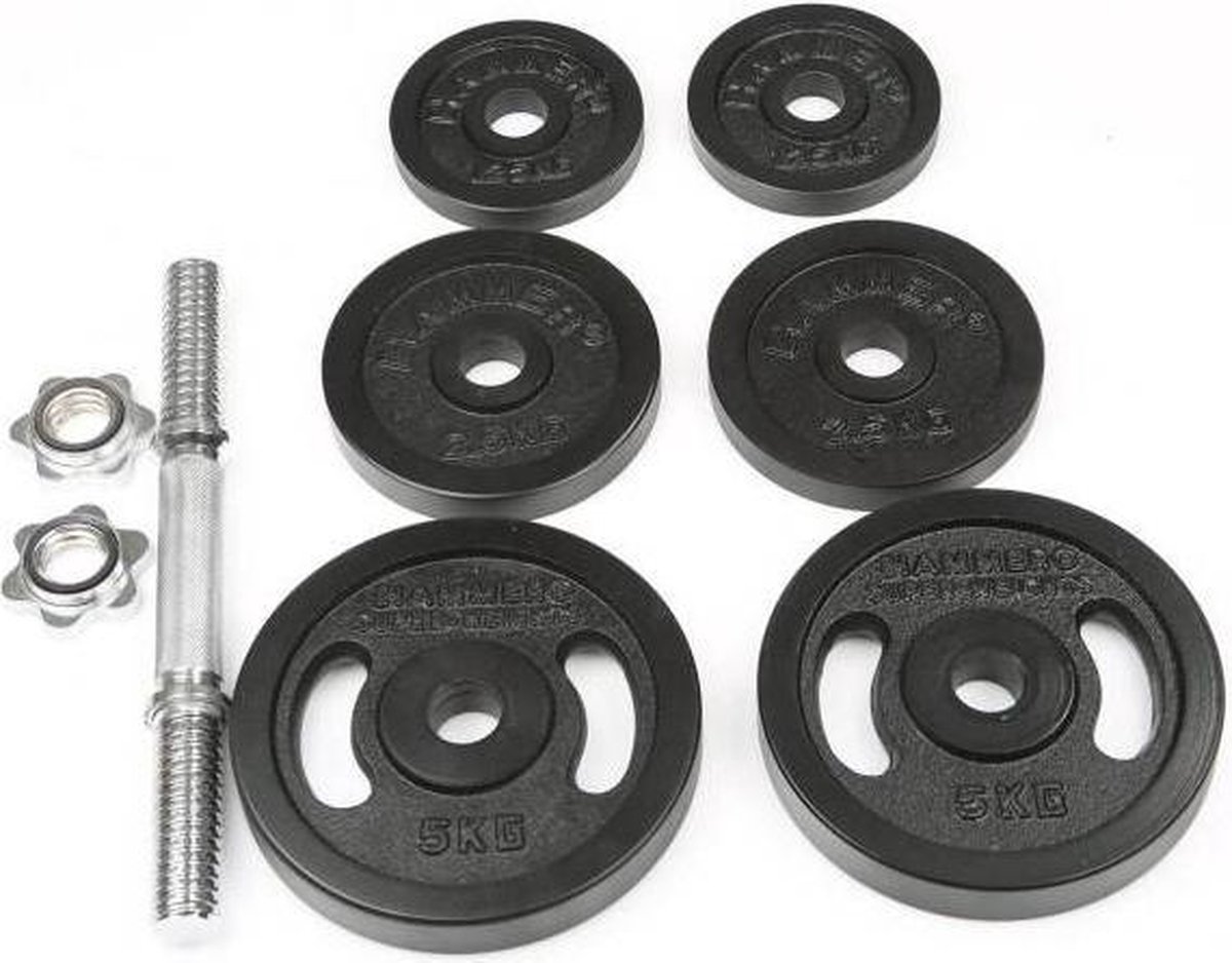 Hammer Fitness Dumbbell Set Zwart 20 kg Gietijzeren gewichten