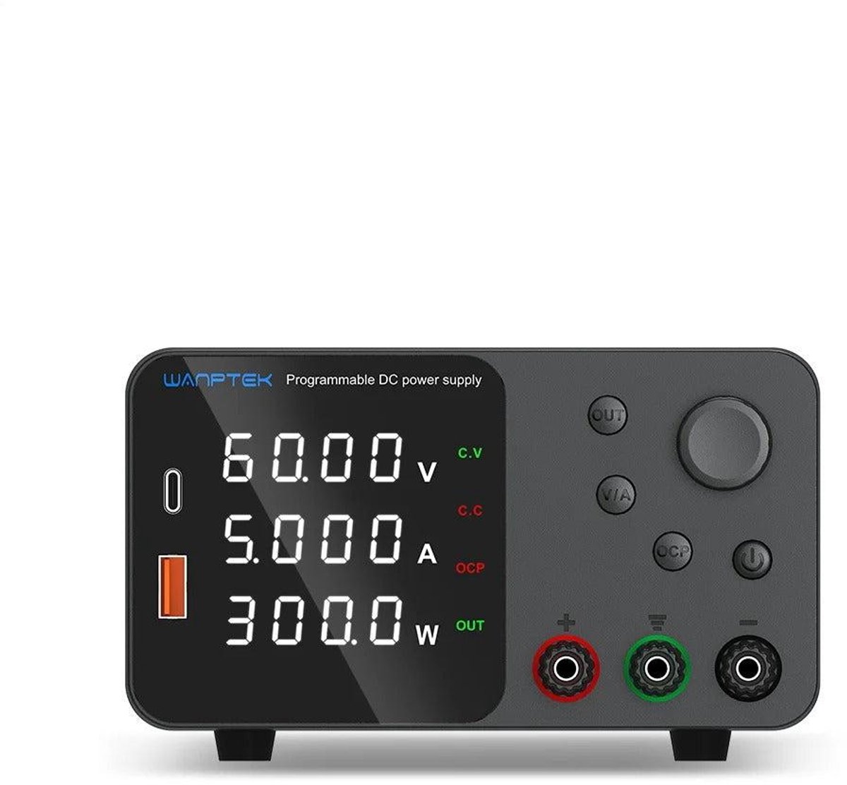 Voeding - Omvormer - Regelbare spanningsregelaar 4-cijferig wit display - Laboratorium tafelvoeding - Mini Lab Voeding - 30V - 10A - Zwart