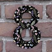 Huisnummer Arial 8 zwart met bloemen - Maat: Middel (15 cm) - blinde bevestiging - Huisnummerbord -