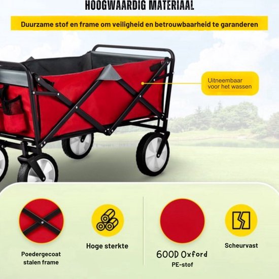 Bolderkar opvouwbaar - Massieve banden - Kinderenvervoer - Bodschappentrolley - Strandkar - Max 80kg — afbeelding 5