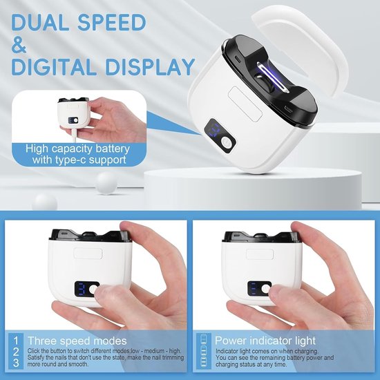 nagelvijl electrisch-nagelvijl electrisch baby-nagelvijl electrisch draadloos-Automatische elektrische nageltrimmer met 3 snelheden-Met LED-licht, oplaadbare elektrische nagelknipper van Merkloos — afbeelding 2