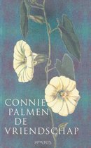 Boekomslag met twee witte ochtendgloriebloemen aan een groene stengel tegen een blauw-zwarte achtergrond. Titel 'De Vriendschap'.