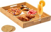 Plateau en bois Famanu avec poignées pour servir les aliments, grand plateau rectangulaire en bambou pour manger, dîner, petit-déjeuner, thé, 2 sous-verres offerts (40 x 28 cm)