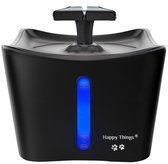 Happy Things Drinkfontein Kat en Hond XL - 3 L - Stilste Pomp - Kattenfontein – Waterfontein Kat – Geruisloos – Zwart met Zilver