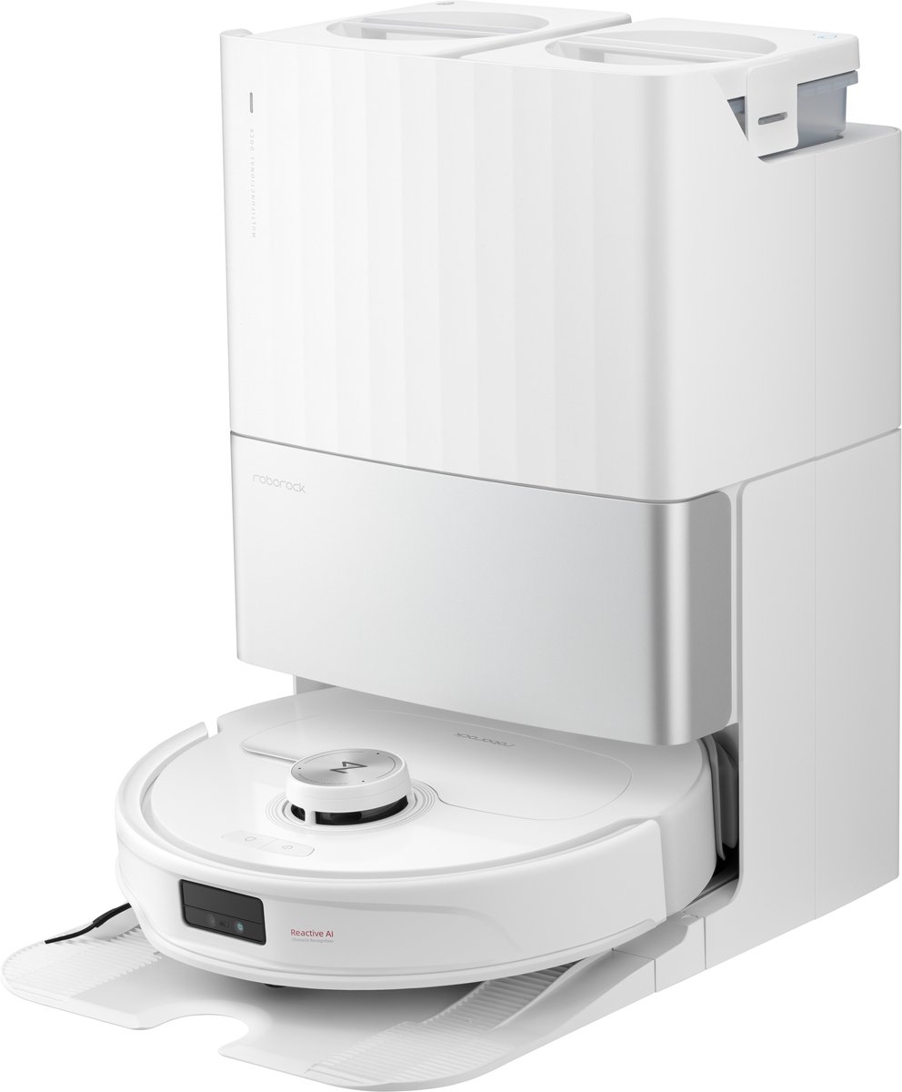 Roborock Q revo Master Robotstofzuiger, FlexiArm Ontwerp, Zelfstoffend, Stofzuigen en Dweilen 10000 Pa, Hete Lucht Drogen, DuoRoller Borstel, HyperForce, Reactive Al, Wit