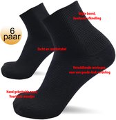 Nakkie's - Korte medische sokken - 6 paar - Zwart - Maat 39/42 - wijde boord - Diabetes sokken - Quarter sokken - Lage sokken - Korte sokken