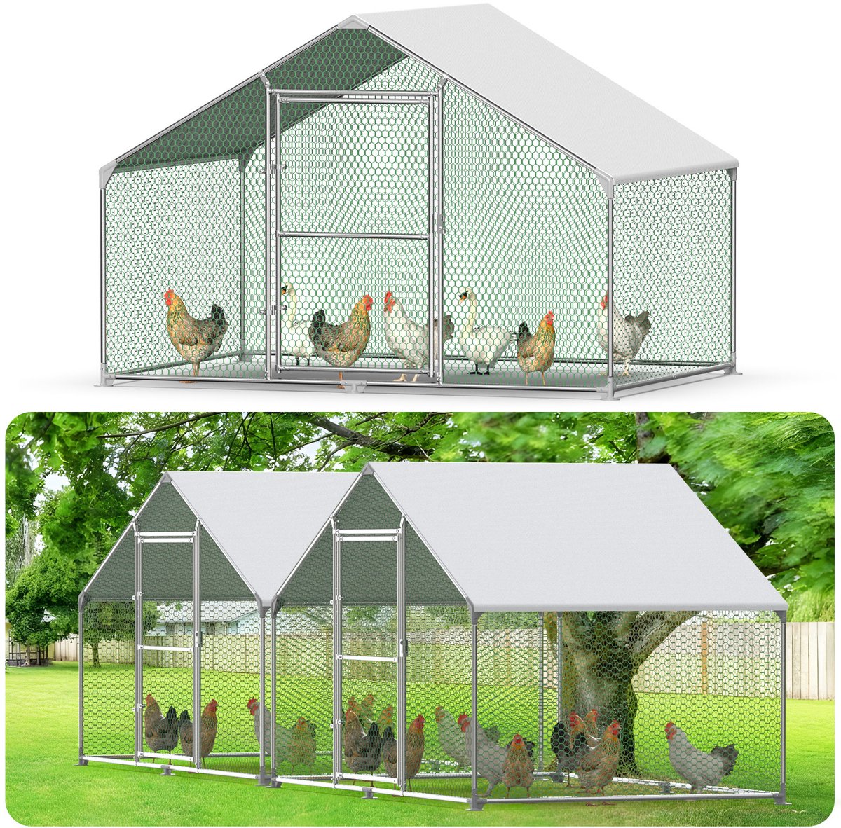 Kippenverblijf - Kippenhok metaal - 3x2x2m Kippenren- met vrije loopruimte en slot- voor kippen, vogels & kleine dieren