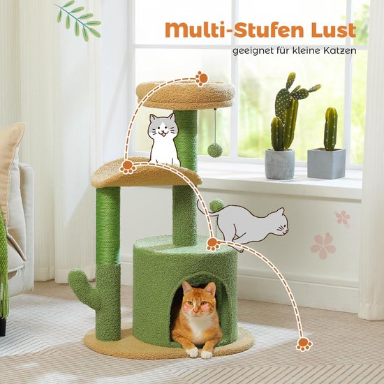 Krabton: 78 Cm Moderne Cactus Kattenkrabpaal Voor Kleine Middelgrote Katten Met Pluche Hol Pomponbal Sisal Touw Krabstang
