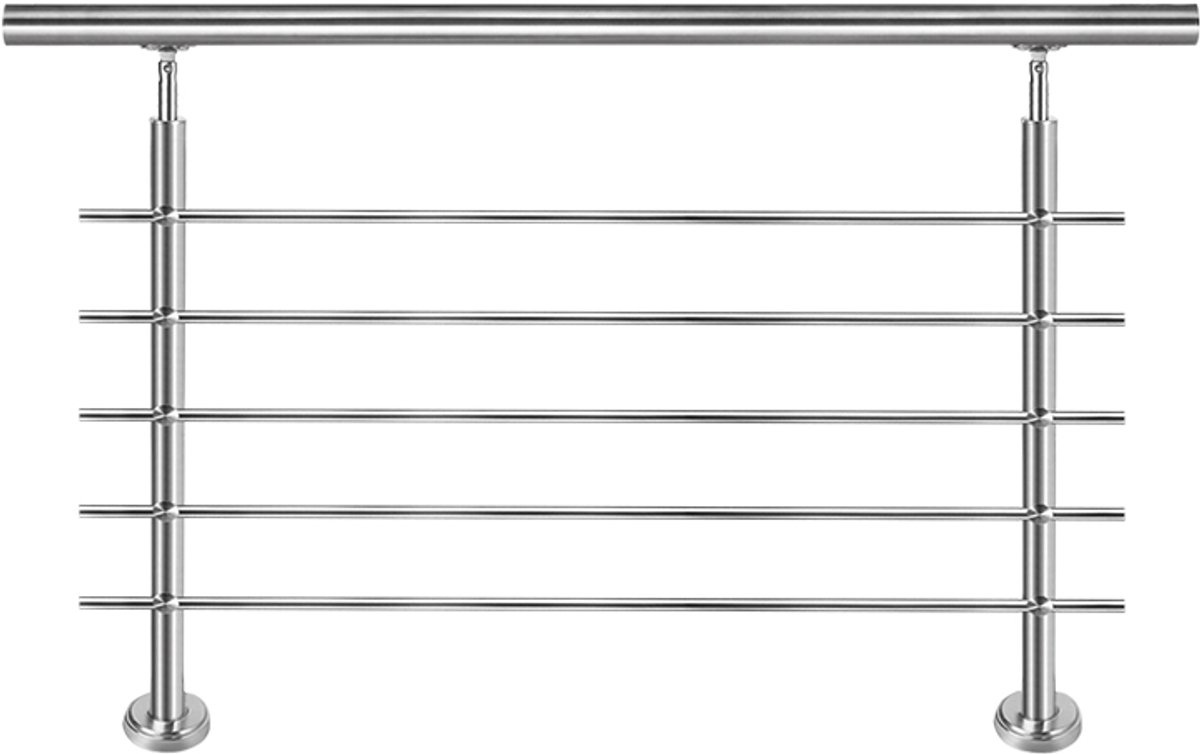 Aufun Trapleuning Roestvrij Stalen - 80cm - Leuning voor Binnen en Buiten - Trapleuningset met Montage - Trapleuningen voor Trap Balkon Terras Borstwering - Bar Railing Set - 5 Cross Braces