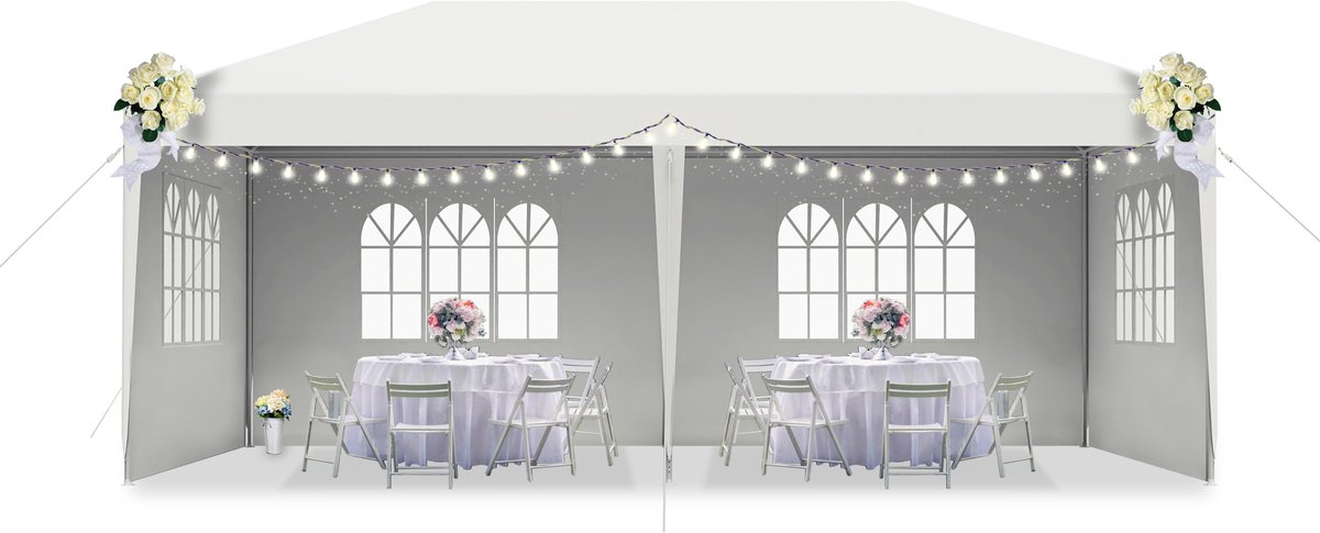 Aufun Paviljoen, Waterdicht,Tuinpaviljoen Met 4 Zijwanden, Polyethyleen, Deur Met Ritssluiting, Voor Tuin, Picknick, Markt 3 X 6 M, Wit