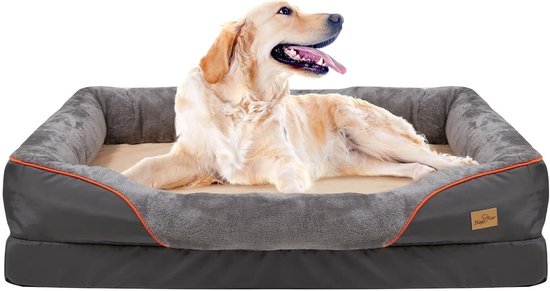 BingoPaw Medium waterdicht traagschuim hondenbed, orthopedisch hondenbed met oranje rand, afneembare wasbare hoes (80 x 50 cm