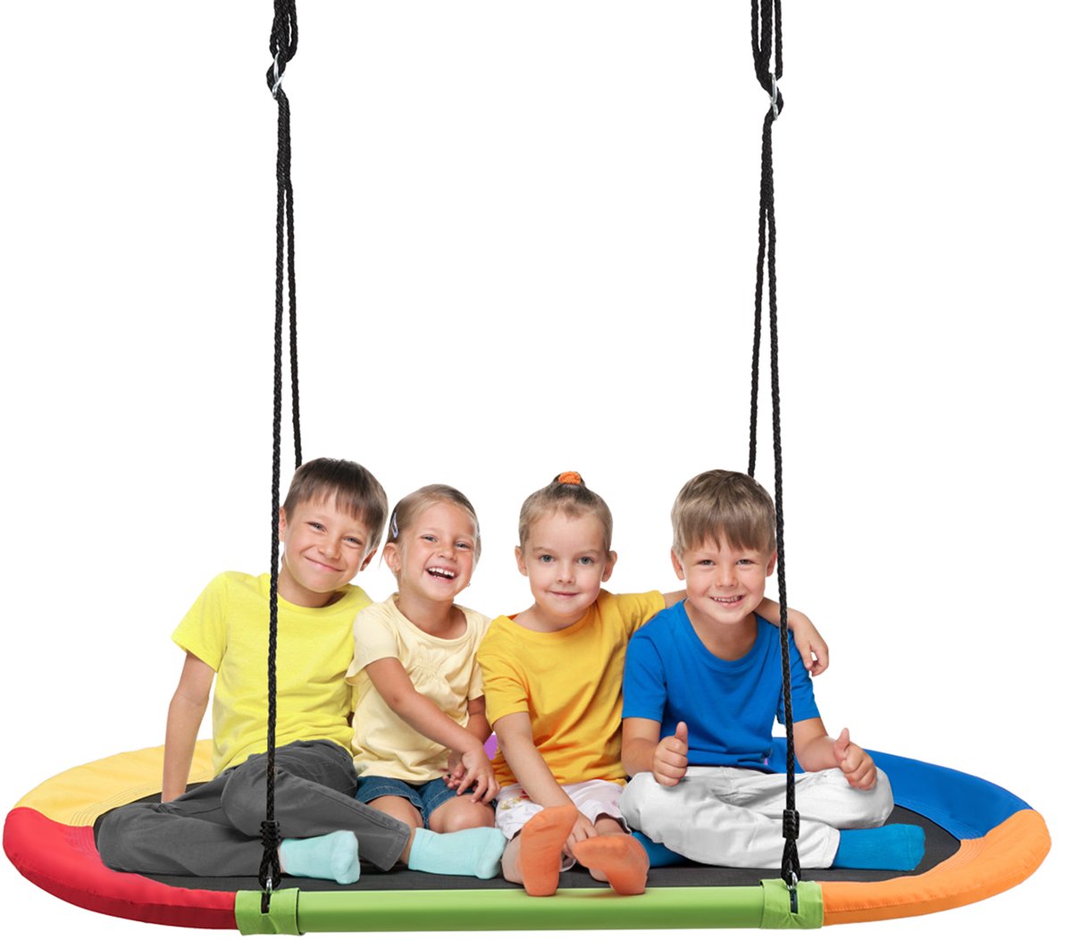COSTWAY 150 x 80 cm ovale nestschommel, schotelschommel met 100-180 cm in hoogte verstelbaar touw, kinderschommel tot 300 kg belastbaar, schommel voor binnen en buiten