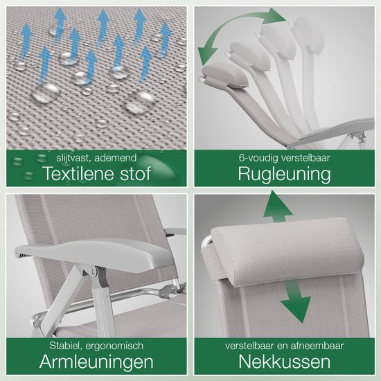 ELONEO Opvouwbare Campingstoel met Afneembare Voetensteun - Comfortabele Aluminium Ligstoel voor Tuin en Balkon met Verstelbare Rugleuning (Taupe) — afbeelding 2