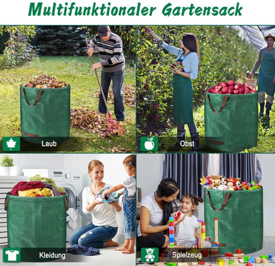 3 Stuk 272L Tuinafvalzak,Tuinzak,Bladzak,Tuinzakken, 150 g/m², Dubbele bodem,UV-bestendig, waterdicht,opvouwbaar, herbruikbaar, voor bladeren en groensnijden, tuinafval van Glorytec — afbeelding 5