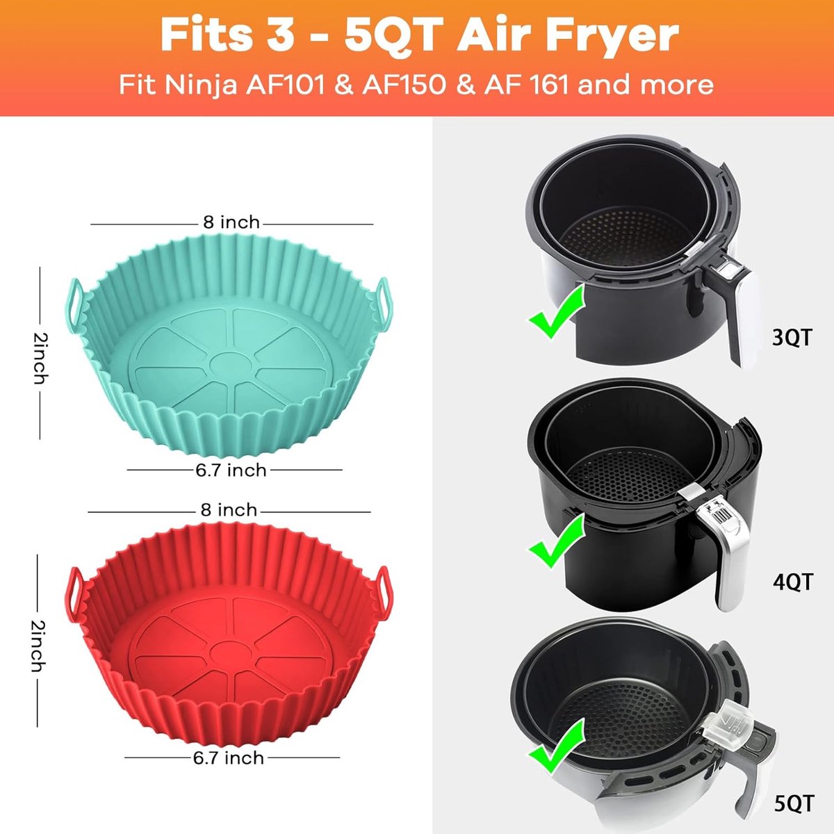 3 Stuks Siliconen Bakje - Siliconen vormen voor heteluchtfriteuse - Airfryer Accessoires - BPA Vrij - Herbruikbaar - Bakpapier Alternatief - Bakvorm - Anti Aanbak - Voor Airfryer, Oven, Magnetron, Cakevorm - Hittebestendig — afbeelding 3