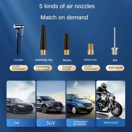 Rumi Elektrische Fietspomp - Luchtcompressor Elektrische Fietspomp - Fietspomp voor Fiets, Scooter, Motor en Auto - Elektrische Bandenpomp - Oplaadbaar & Draagbaar - Bandenpomp - Elektrische Fietspomp Compressor — afbeelding 3