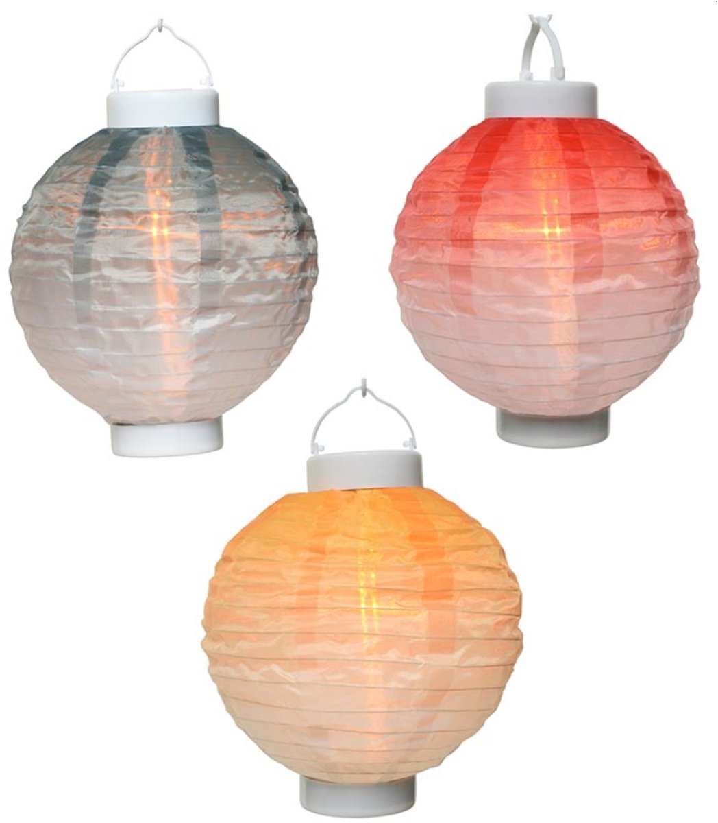 3 Stuks - Solarlamp - Solar Lantaarn - Met Vlam Effect En schemerschakeling - Ø20XH23CM - 3 Kleuren