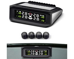 Bandenspanningsmeter - Bandenprofielmeter - Bandendrukmeter - TPMS met 4 sensoren en display - Autogereedschap - Bandenspannings en Temperatuur - Tyre Pressure Monitoring System - USB en zonne Energie opladen - Bandenprofielmeter Digitaal