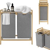 YOUDENOVA Wasmand met deksel, 85 liter, wasverzamelaar, smal, met waszak, grote opvouwbare wasmand, hout, bamboe, wasmand, hoge wasmand, beige