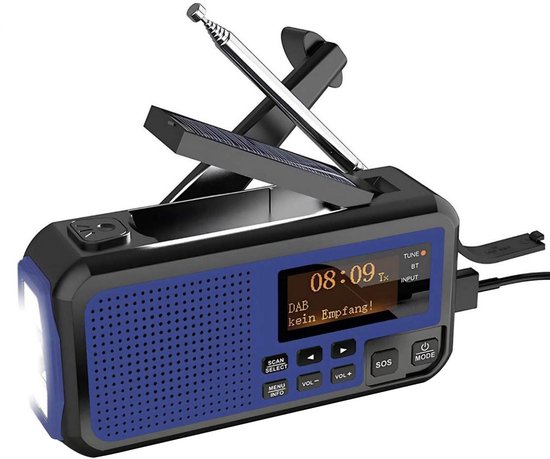 NovaWare noodradio – solar – opwindbaar – 5500 mAh powerbank – zaklamp – DAB+/FM/NOAA – USB – Blauw